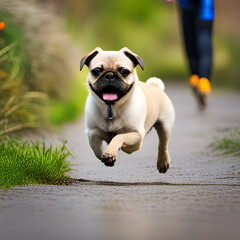 a happy pug on a walk.