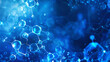 Horizontal or vertical science banner. Models of abstract molecular structure on blue background. Copy space for your text. template. 3d rendering of glass molecules. Atoms connection concept 
