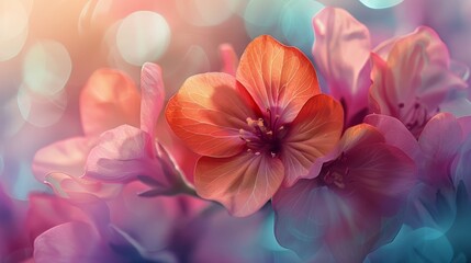 Wall Mural - orange flowers with bokeh and light shining behind them