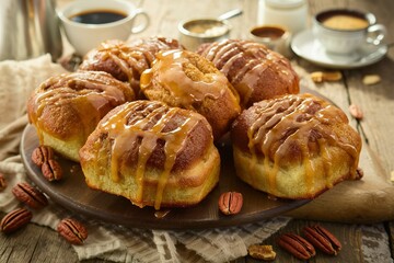 Sticky pecan buns on southern breakfast table