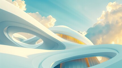 Wall Mural - an artistic image of two large white circular structures on the sky