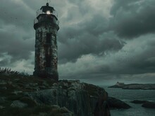 An Abandoned Lighthouse On A Rugged Coast