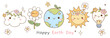 Draw  banner Funny earth day Planet green lover Earth Sun Cloud Rainbow