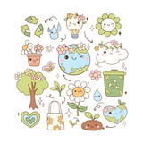 Fototapeta Pokój dzieciecy - Draw funny earth day Planet green lover Printable sublimation for shirt