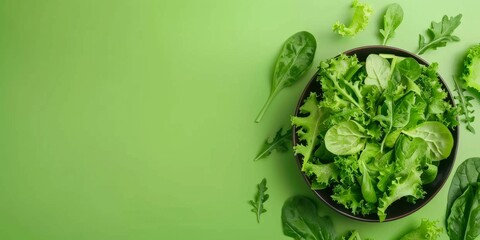 Poster - AI generated illustration of fresh green vegetables in a bowl on a table