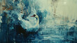 a painting of a swan with its wings spread spread over water