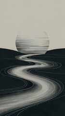 Poster - AI generated illustration of a monochrome image of swirling lines in the sun