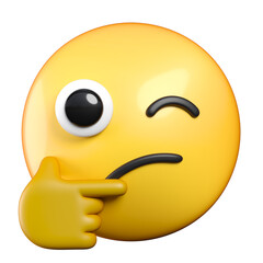 Poster - Thinking Face emoji, a face with furrowed eyebrows with thumb and index finger resting on its chin, emoticon 3d rendering