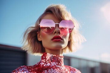 Urban Chic Woman with Pink Sunglasses