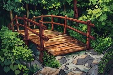 Wooden bridge, Illustration, cartoon background