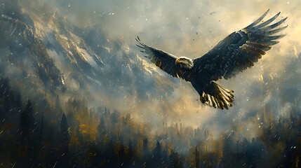 An evocative banner showing a bald eagle flying over a parade ground where veterans are gathered for a remembrance ceremony.