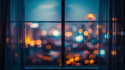 Canvas Print - AI generated illustration of a night cityscape viewed from a window with vibrant lights