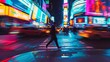 AI generated illustration of a blurred background with a person strolling on a brightly lit street