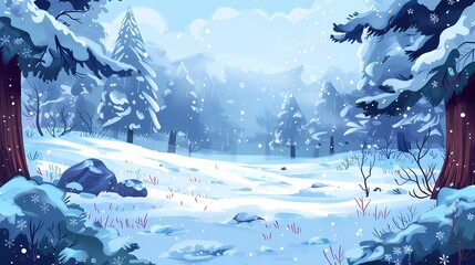 Poster - Winter nature background, Illustration, cartoon, hand-drawing