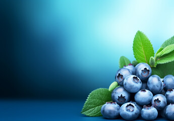 Canvas Print - AI-generated illustration of ripe blueberries and mint leaves on a blue backdrop