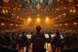 © DKPhoto - An orchestra in full swing, with a maestro leading, in the grandeur of a lavishly decorated concert hall