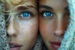 AI generated illustration of two attractive young women with blue eyes