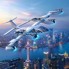 Canvas Print - spaceship flying over the city