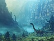 A hidden valley where dinosaurs still roam, shrouded in mist and untouched by time, observed only by the bravest of modern explorers, 