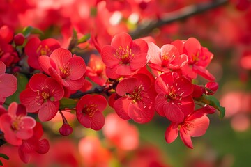 ai generated illustration of red sakura blooming on a tree branch