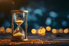 AI Generated Illustration Of A Golden Hourglass On Table With Blurred Background