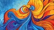 AI generated illustration of an abstract painting featuring vibrant blue and orange swirls
