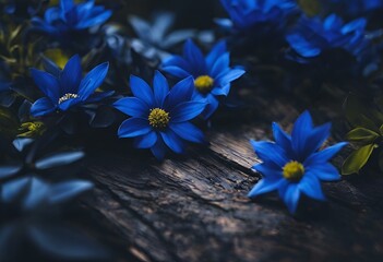 Poster - Wooden planks with blue flowers