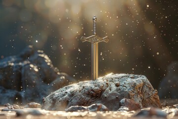 Wall Mural - A sword is standing on a rocky mountain