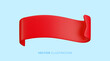 Vector Realistic 3d Red Ribbon on blue background. Vintage design element, decorative wavy sticker. Cartoon 3d ribbon tag illustration for sale banner, price tag, advert, game, app, label.