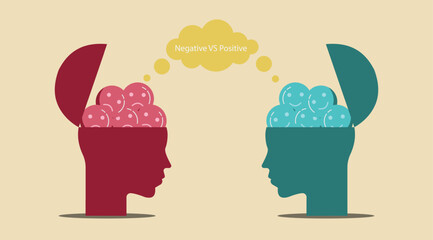 Aufkleber - Think positively, Conversation between two persons positive think and negative thinking, optimistic, growth mindset and fixed mindset. Business concept vector illustration