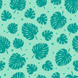 Monstera palm leaf seamless pattern. Vector cute green tropical leaves print for fabric, fresh summer decor, funny wrapping paper, natural product cover.