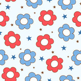 Fototapeta Pokój dzieciecy - Draw seamless pattern flower fourth of July Fabric print Printable paper