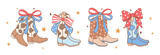 Fototapeta Pokój dzieciecy - Draw coquette cowgirl boots 4th of july Western country Independence day Trendy girly
