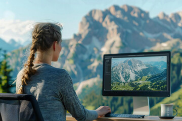 Leinwandbilder - 3D Woman Using Computer Web Design Software Editor