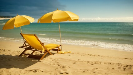 Wall Mural - beach chairs and umbrella