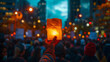 Illuminated Lantern Held High at a Vibrant Street Protest