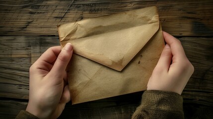 Poster - Isolated, toned hand holding kraft paper envelope