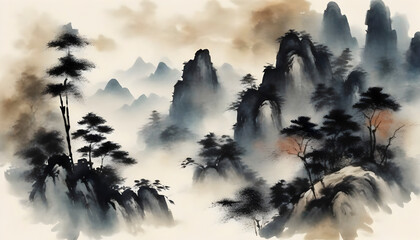 A tranquil Chinese landscape. Abstract art.