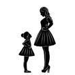 fashionable mother with daughter silhouette on white background vector
