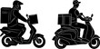 couriers ride on a moped silhouette on a white background vector