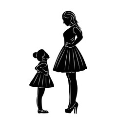 Wall Mural - fashionable mother with daughter silhouette on white background vector