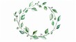 A simple minimalist round frame with a wreath of green branches, leaves, and berries. Ideal for invitations, greeting cards, and posters.