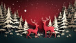 Deer in winter forest, Christmas Origami vector illustration, papercut style.