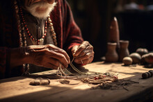 Elderly Craftswoman Creating Beaded Necklace