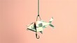 Origami fish hook concept on a pale pink background. Minimalist design, creative idea, paper art and craft. Ideal for decoration and artwork. AI