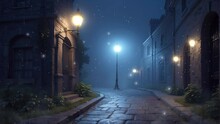 Explore The Haunting Beauty Of An Old Town Street Illuminated By The Ethereal Light Of The Moon, Its Alleys Cloaked In Wisps Of Fog In This Captivating 4K Looping Video