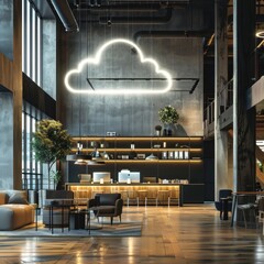 Wall Mural - Living Room With Couch, Table, Chairs, and Cloud Shaped Light