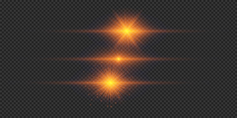 Wall Mural - set of orange horizontal light effects of lens flares
