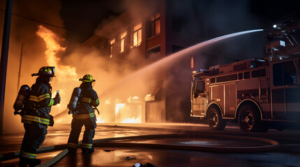 Canvas Print - firefighters in action