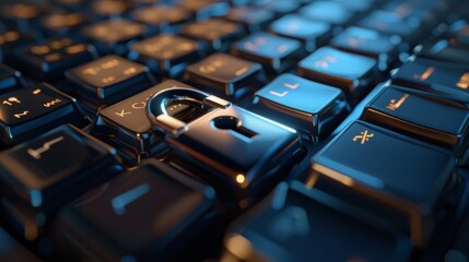 Poster - As a metaphor for data protection and network security, a keyboard with a closed lock is shown.